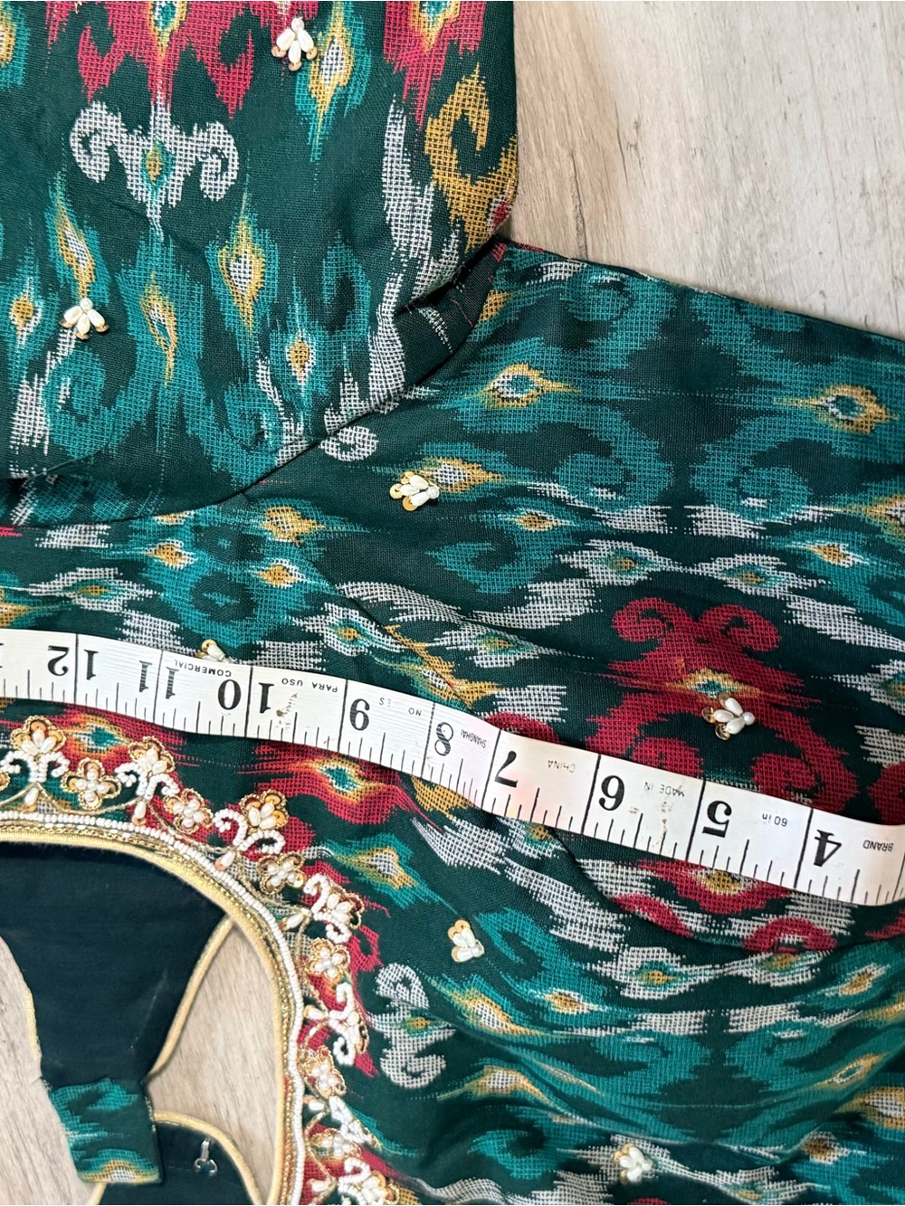 Women’s Green Patterned Jeans - Teal and Red Accent